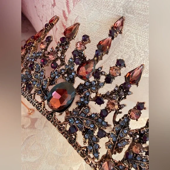 Elegant burgundy and blue Crystal Tiara/Crown Royal Blue & Red Crystal Tiara Crown: Pageant Princess  main image 4